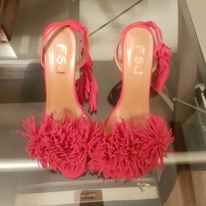 BRAND NEW- Faux Suede Lace-up fringe heels